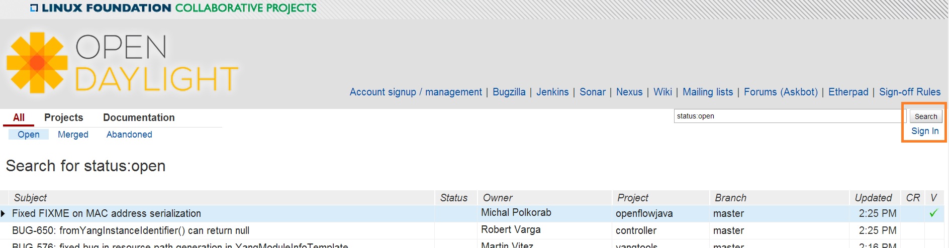 Signing in to OpenDaylight account